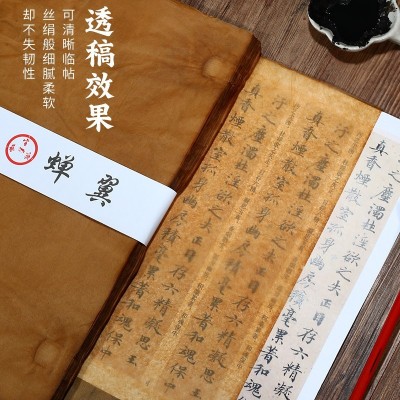 蝉翼古法竹浆皮纸雁皮手工宣纸草木染复古半生熟行书草书写经抄经图4