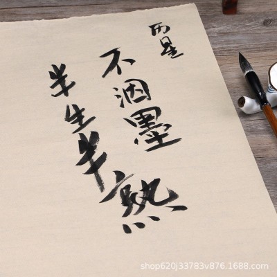 安徽泾县四尺仿古毛边纸半生半熟对开练习纸加厚宣纸书画纸批发图2