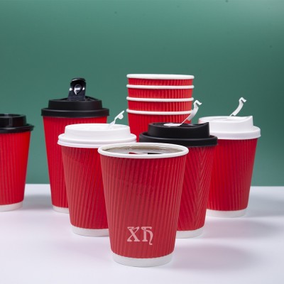 厂家定制一次性双层中空卡纸纸杯 带盖加厚隔热咖啡奶茶外带纸杯图2