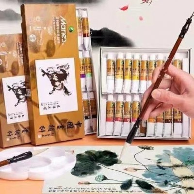 马利牌12色/24色盒装中国画颜料套装 水墨牡丹山水画颜料色彩颜料图2