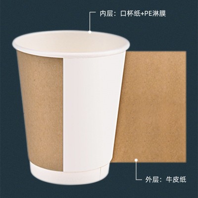 咖啡杯一次性带盖纸杯子批发定制奶茶外带打包双层中空牛皮热饮杯图3