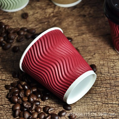一次性纸杯家用瓦楞杯双层压纹杯高级感加厚防烫热饮咖啡杯水杯图3