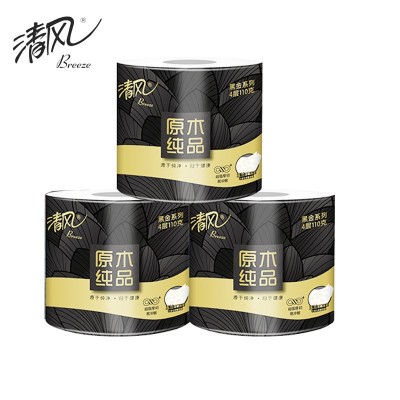 清风卷纸原木黑金4层110克30卷立体压花卫生纸整箱家用实惠卷筒纸图5