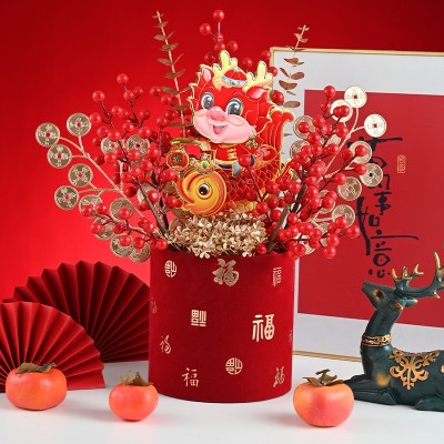 福桶 新年插花桶乔迁之喜结婚喜字桶年宵花福桶材料绒布福抱抱桶图4
