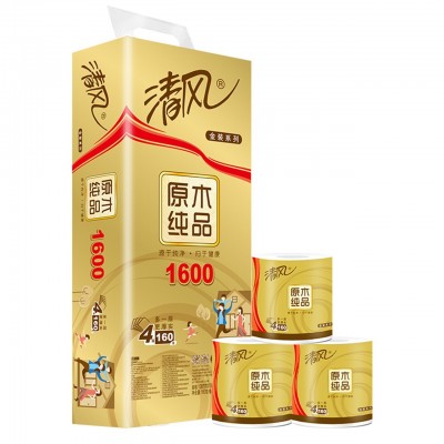 清风卷纸金装原木纯品卷筒纸4层160g纸巾卫生纸整箱6提60卷B20A6J图2
