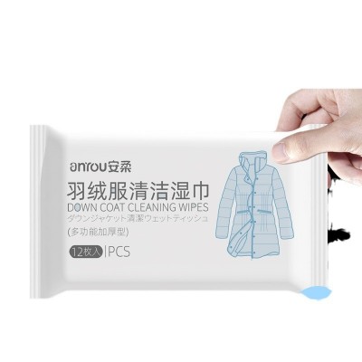 12片便携羽绒服湿巾免洗湿纸巾衣物去渍干洗剂羽绒服清洁批发代发图5