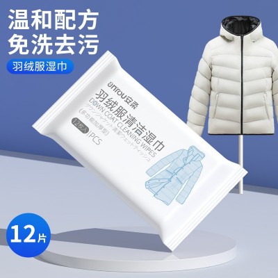 12片便携羽绒服湿巾免洗湿纸巾衣物去渍干洗剂羽绒服清洁批发代发图2