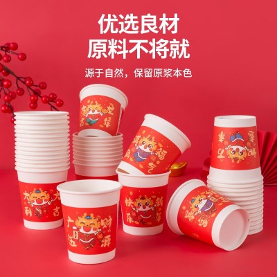 2024新年龙年纸杯贺岁春节一次性杯子家用加厚水杯国潮龙年纸批发图2