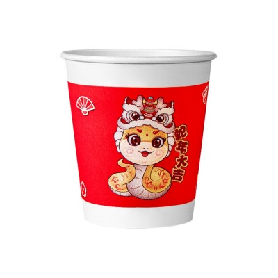 2025蛇年纸杯新年国潮一次性杯子红色喜庆春节家用加厚水杯图5