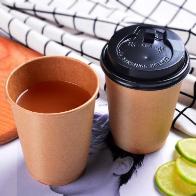 咖啡杯一次性加厚牛皮纸奶茶杯热饮杯豆浆杯子批有盖子可印logo图4