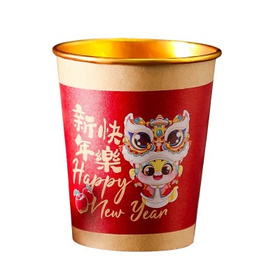 2025蛇年家用一次性纸杯新年金箔水杯子春节高档加厚年货批发过年图5