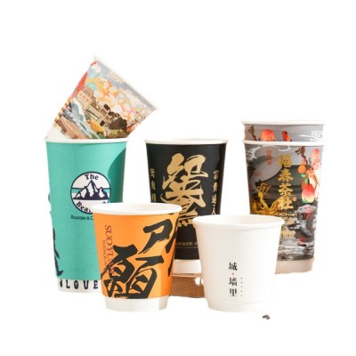 一次性咖啡纸杯外带加厚双层隔热热饮杯带盖外卖中空奶茶杯定制图5