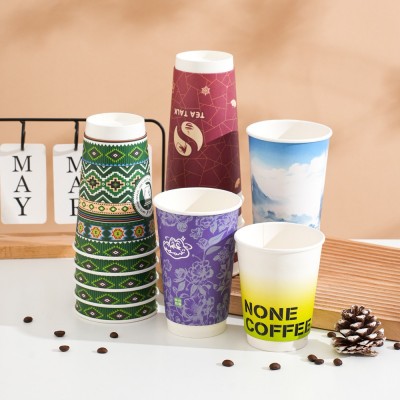 一次性咖啡纸杯外带加厚双层隔热热饮杯带盖外卖中空奶茶杯定制图3