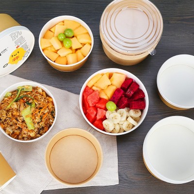 加厚一次性打包纸碗圆形沙拉碗轻食小吃快餐饭盒外卖餐盒牛皮纸碗图3