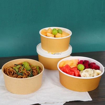加厚一次性打包纸碗圆形沙拉碗轻食小吃快餐饭盒外卖餐盒牛皮纸碗图4