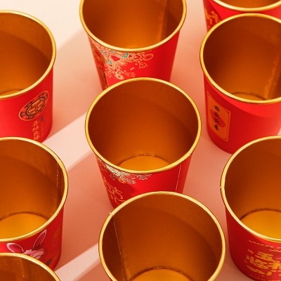 加厚一次性结婚纸杯婚庆婚礼家用喜字水杯印LOGO金箔春 节红色杯子图3