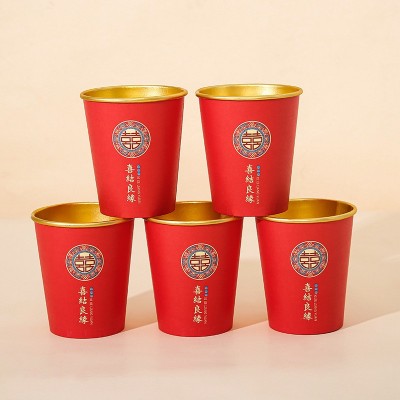 加厚一次性结婚纸杯婚庆婚礼家用喜字水杯印LOGO金箔春 节红色杯子图4