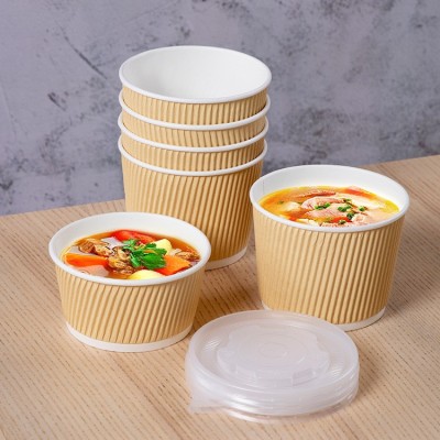 喇叭花一次性纸碗加厚双层瓦楞纸餐盒甜品碗打包盒圆形汤碗沙拉盒图4