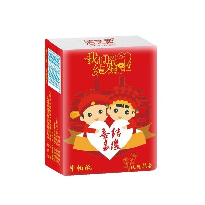 10片喜事纸巾批发结婚餐巾纸婚宴红色小包手帕纸无香加厚小包纸巾图5