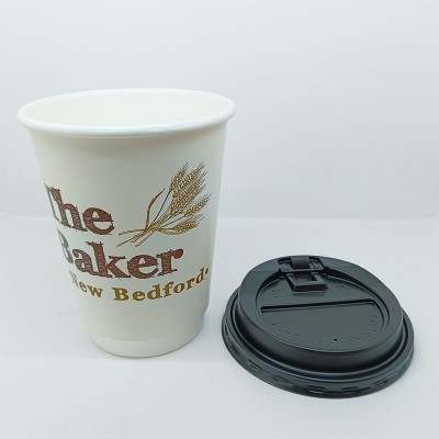 12oz中空杯双层隔热带盖纸杯 一次性奶茶咖啡杯 豆浆热饮打包杯图2