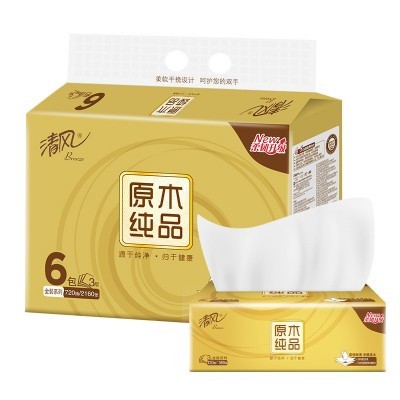 包邮清风BR64SJ原木纯品金装三层120抽*6包/提抽取式抽纸图2