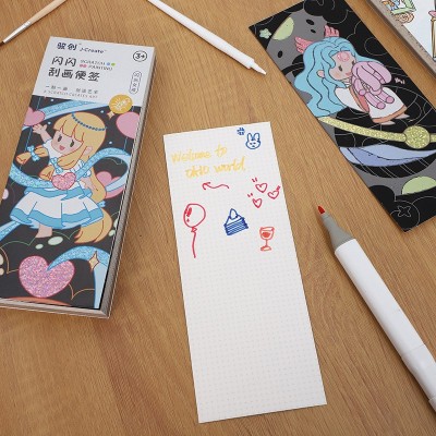 少女系列闪闪刮刮画 儿童涂鸦涂色绘本画 宝宝益智水彩刮刮画便签图6
