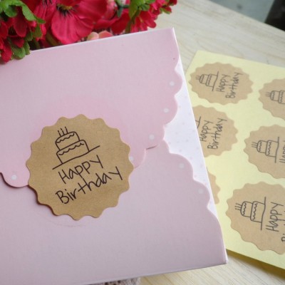 12枚价 生日快乐happy birthday牛皮纸封口贴 3.9cm手工制作贴纸图3