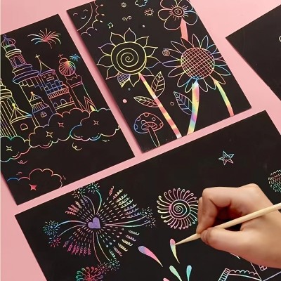 外贸工厂16*23炫彩刮画本生日派对节日刮刮画彩色绘图刮画纸批发图2