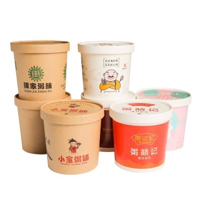 牛皮纸碗一次性饭盒快餐盒圆形带盖商用水果沙拉外卖卤肉 饭打包盒图5