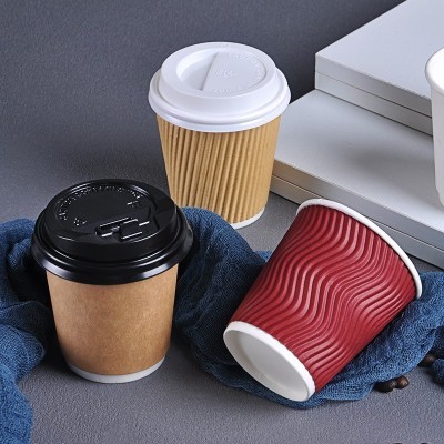 一次性纸杯家用瓦楞杯双层压纹杯高级感加厚防烫热饮咖啡杯水杯图4