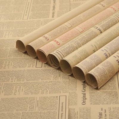 英文报纸花束礼品包装纸英文牛皮纸向日葵包花纸鲜花包装 材料批发图3