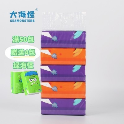 大海怪纸大包400张5连包80抽干湿两用抽纸母婴级优等品家用整箱图2